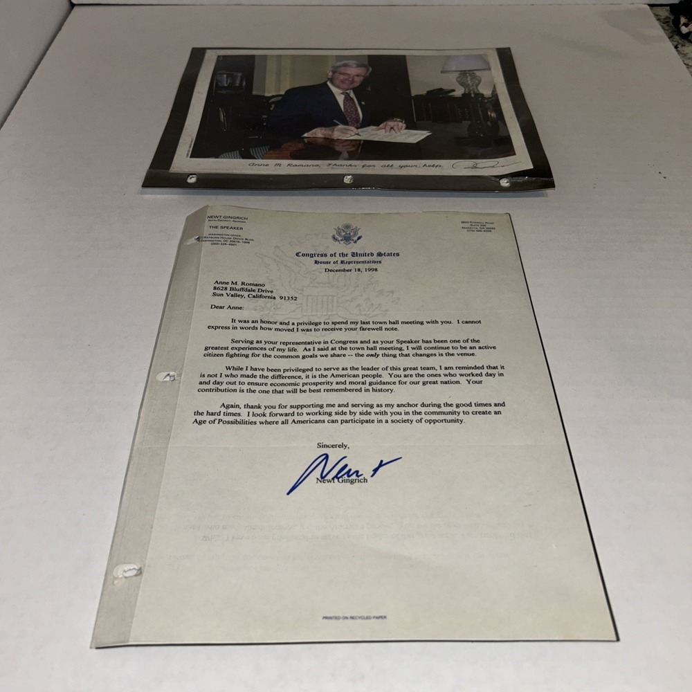 NEWT‎ GINGRICH HAND SIGNED Lot Of 3 Papers SPEAKER OF THE HOUSE